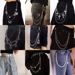 Punk Correntes De Calças Multicamadas Para Homens Mulheres Pingentes De Corrente De Borboleta Oca Estrela Jóias Acessórios