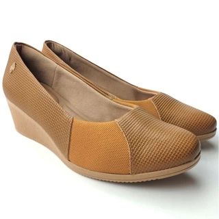 Sapato Feminino Anabela Médio Usaflex Couro Conforto Joanete em Oferta na Shopee