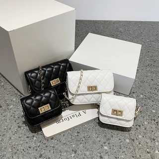 Diamond Solid Color Chain Small Square Bag 2024 Summer New Trendy Fashion Shoulder Bag Simple Western Style Crossbody Women