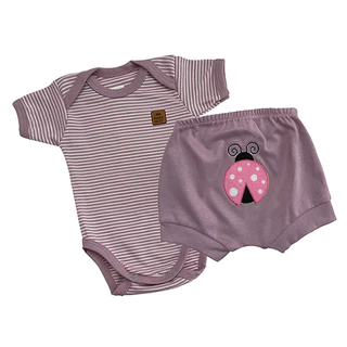Conjunto Curto Body Manga Curta + Tapa Fralda Joaninha - Lilás Bebê Bebe Infantil Enxoval Presente Premium Barato Chá de Bebê