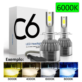 Par Lâmpadas C6 Farol LED para Carro 6000K Super Branca H1 H3 H4 H7 H11 H13 HB3 HB4 H16 H27 12V-24V em Oferta na Shopee