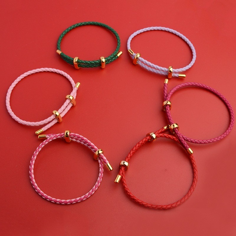 Pulseira De Pulso Com Corrente De Ajustável Cordão De Cordas De Couro Vermelho Corda Lucky Casal Simples