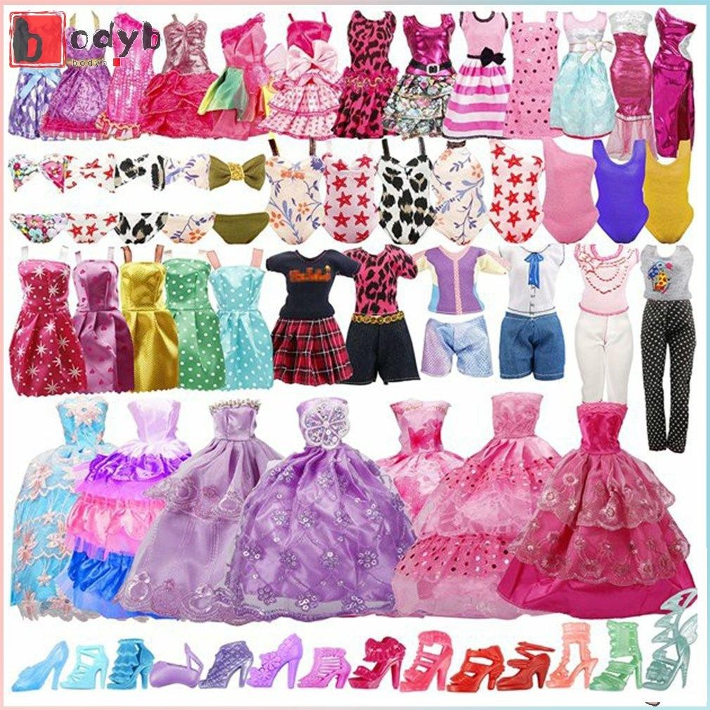 35pcs Roupas Feitas À Mão Bonecas Incluindo 5 Vestidos 5 4 Braces Saia 3 Tops Calças 3 Fatos De Banho 15 Sapatos Barbies Doll