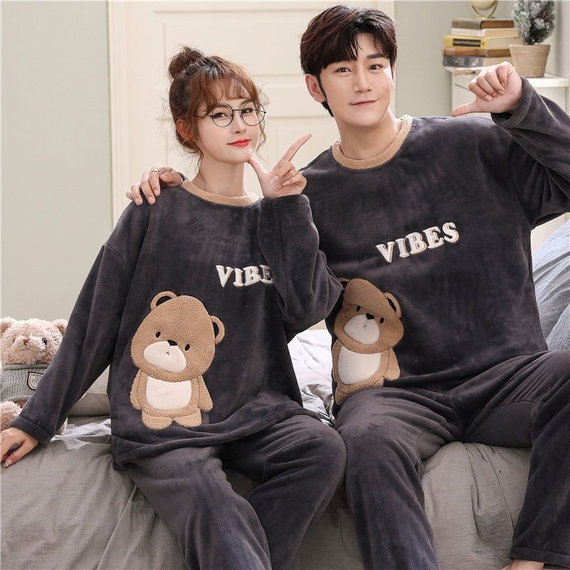 Pijama de Flanela Casal Feminino Desenho animado de Inverno Fofo de ...