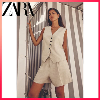 ZARA 24 Novo Colete Personalizado Misturado De Linho Feminino Estilo Verão