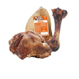 Kit Petisco para caes Osso mordedor Orelha Bovina femur suino desidratado 100% natural