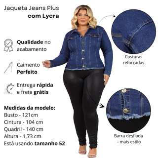 Jaqueta Jeans Plus Size Feminina Elastano Inverno Mada Maior Lycra Destroyed Tendência