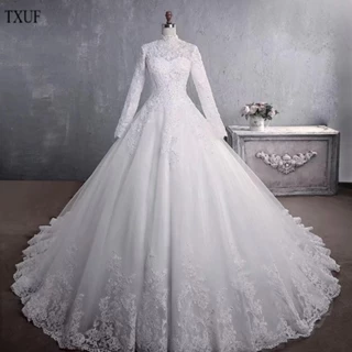 Luxuoso Tamanho Personalizado Maxi Vestido De Noiva De Manga Longa Islâmico WL42