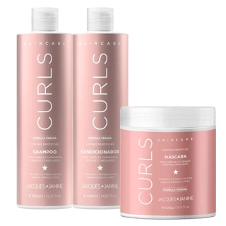 Kit Jacques Janine Hair Care Curls Shampoo 450ml Condicionador 440ml Máscara Creme Hidratação 400g