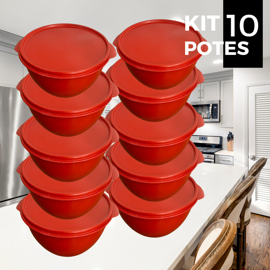 10 Potes Redondo Boll BPA Freezer Micro Ondas Vermelho