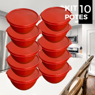 10 Potes Redondo Boll BPA Freezer Micro Ondas Vermelho