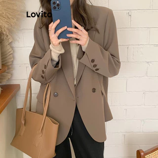 Lovito Blazer assimétrico feminino casual com botão liso frontal LNL51079
