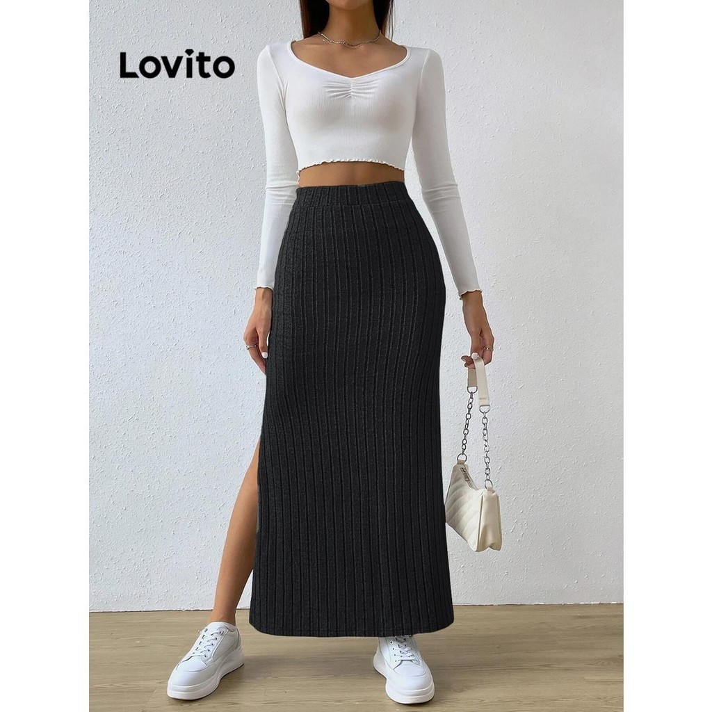 Lovito Saias casuais simples divididas para mulheres LNL56013