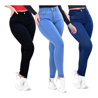 Kit 3 Calça Jeans Feminina Siknny Cintura Alta