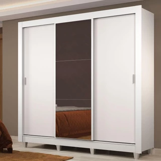Guarda Roupa Casal Madesa Lyon Plus 3 Portas de Correr com Espelho 4 Gavetas com Pés em Oferta na Shopee