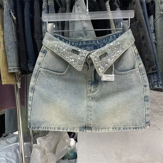 Saia Jeans Feminina Retrô Cintura Alta Emagrecedora Bainha Linha A