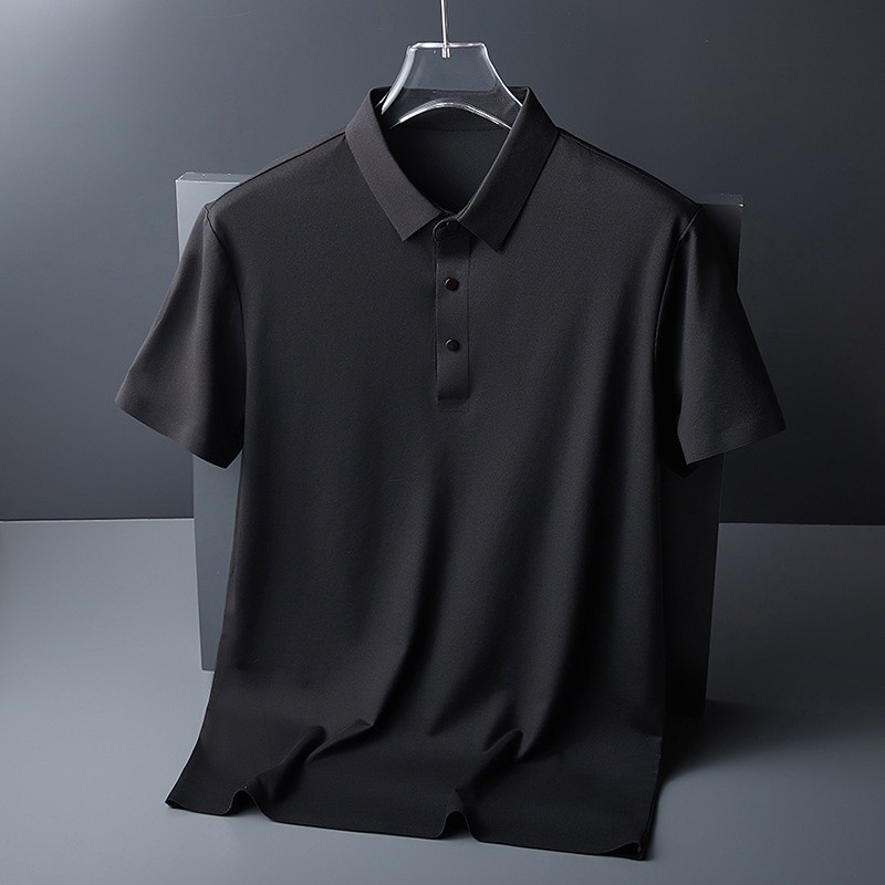 Camisa De Seda Para Homens De Negócios Leve Manga Curta Não-Iron High-End Casual POLO Sem Costura