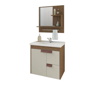 Gabinete Para Banheiro Com Lavatório E Espelho Tulipa Amendoa E Off White MGM Móveis 59cm em Oferta na Shopee