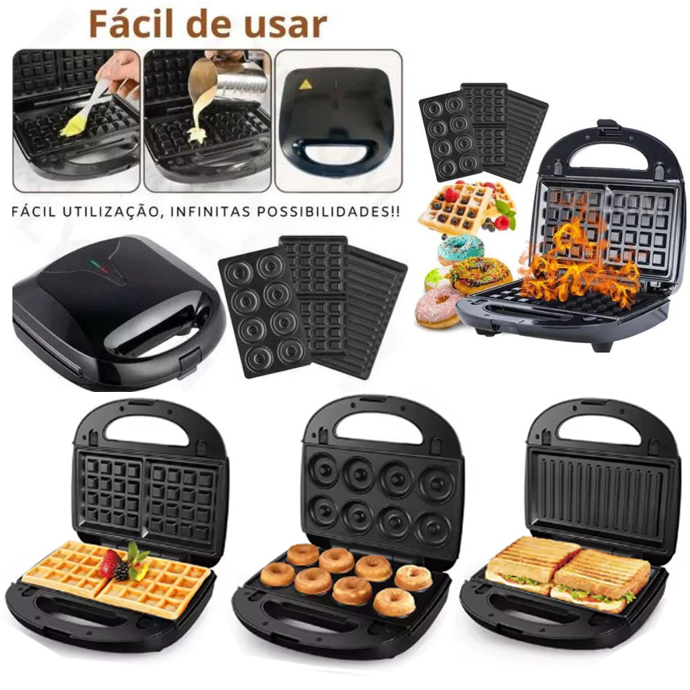 Máquina Donuts Wafler Rosquinha Sanduicheira 3 Em 1 110V
