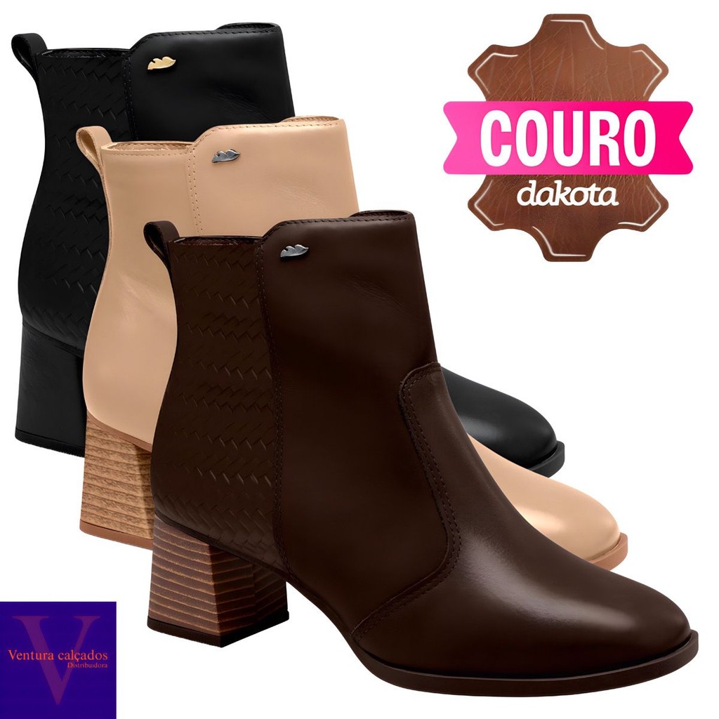 BOTA FEMININA DAKOTA COURO LEGITIMO SALTO BLOCO CONFORTÁVEL | Shopee Brasil