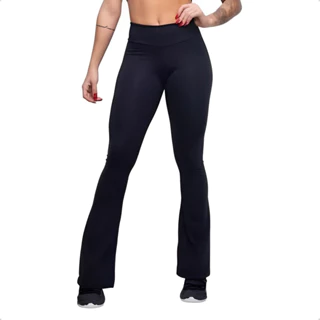 Calça Fitness Legging Flare Preta Boca De Sino Bailarina