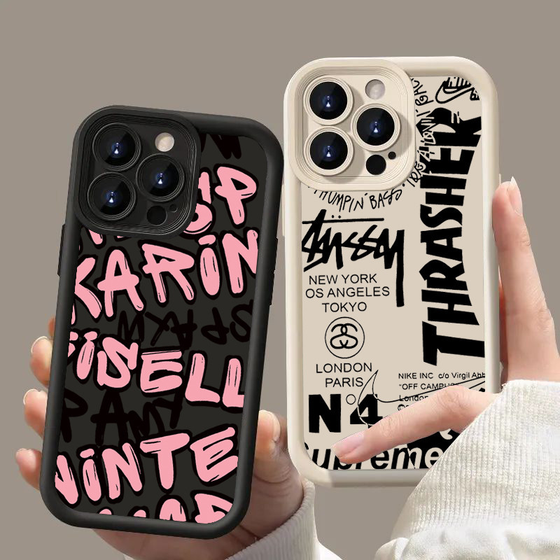 Estojo Telefônico Para Samsung Galaxy S24 S23 Ultra S23 FE S22 S21 Plus S20 S21 Graffiti Engelish Letters Fashion Brand Street Capa De Silicone