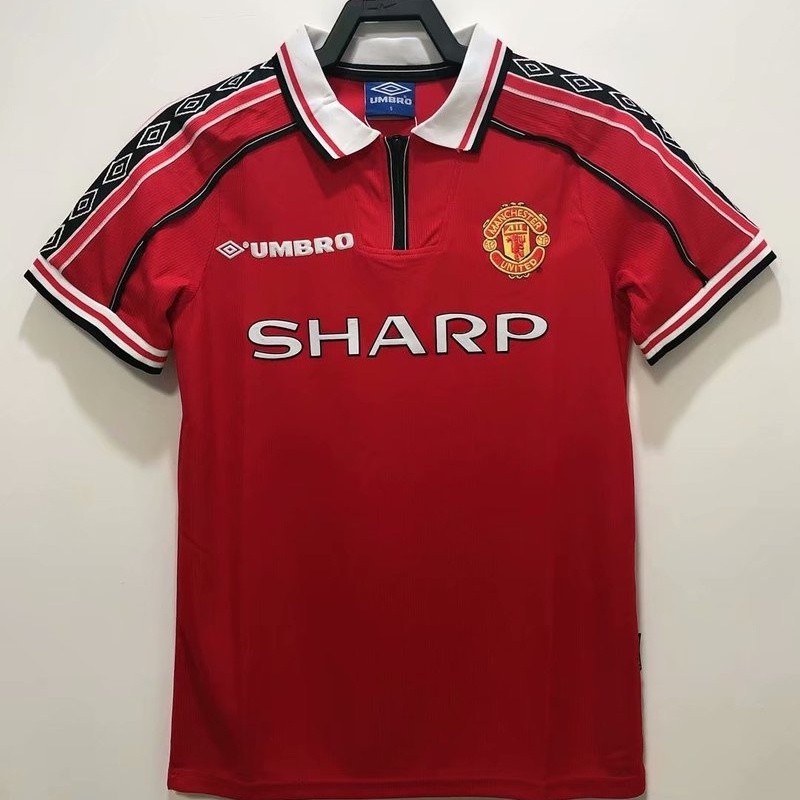98/99 Manchester United Home Fans Issue Retro Jersey Homens De Alta Qualidade Manga Curta Sprot Football