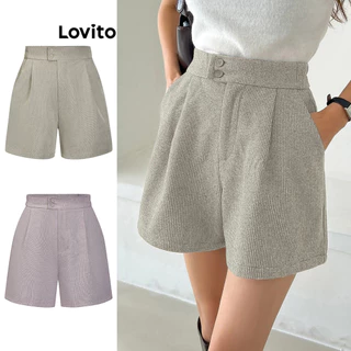 Lovito Casual Shorts Feminino Gingham com Botão L70AD058 (Multicolorido)