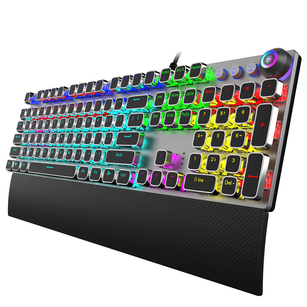 Teclado Teclas 100% Mecânico Gamer RGB Switch Blue Português ABNT2 Preto