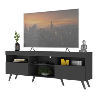 Rack TV 65" com Pés Retrô e 2 Portas Paris Multimóveis Preto