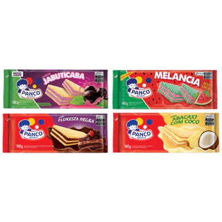 Kit 4 Biscoito Wafer Panco Jabuticaba Melancia Floresta Negra e Abacaxi com Coco 140g 4 sabores
