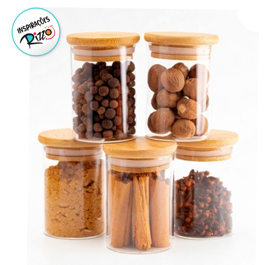 Pote de Vidro Hermético com Tampa de Bambu - 5x5cm - 50ml - 1 unidade - Rizzo