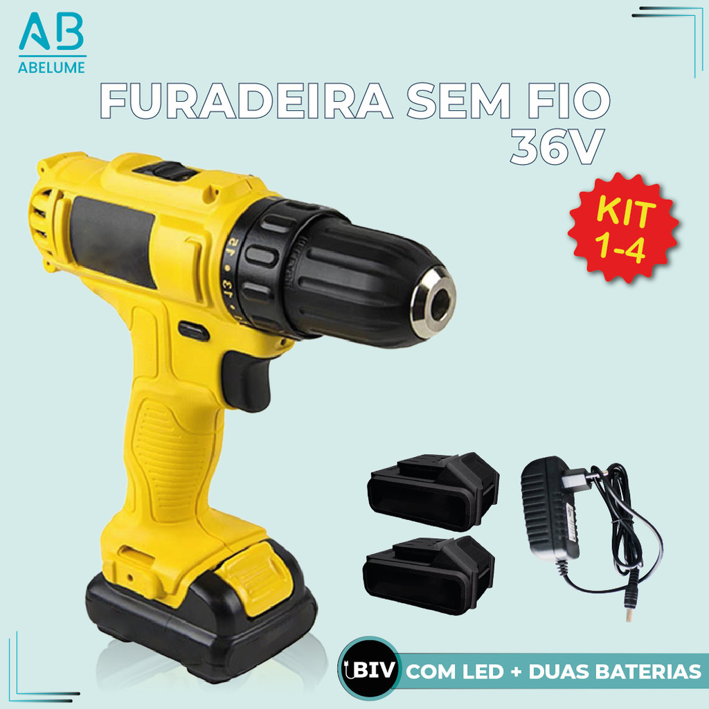 Parafusadeira Furadeira Sem Fio 36V 2 Baterias 340W 1550 RPM Com Maleta Completa