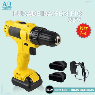 Parafusadeira Furadeira Sem Fio 36V 2 Baterias 340W 1550 RPM Com Maleta Completa