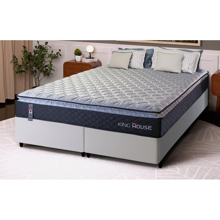 Conjunto Cama Box Queen Dakota Preto 158x198x57 Espuma D33