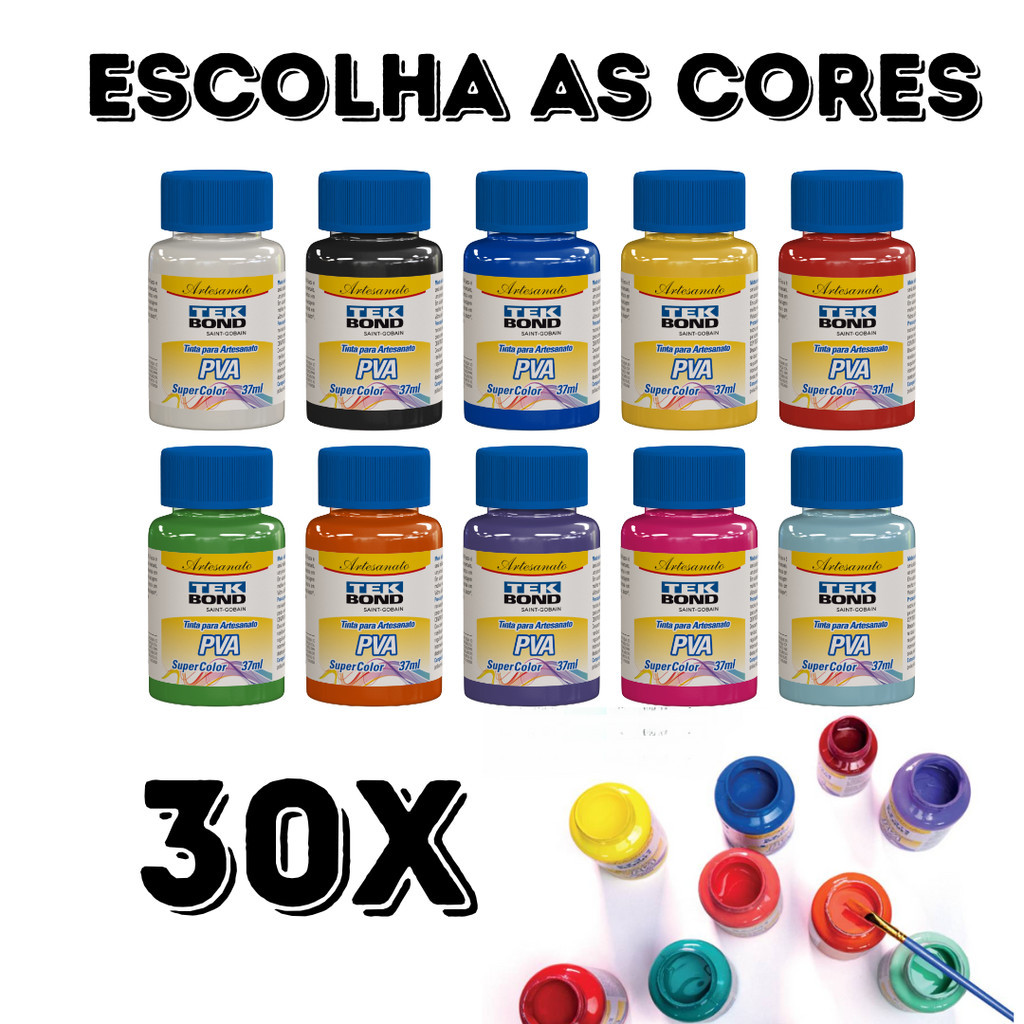 30x Tintas Pva Fosca P/ Artesanato 37ml (escolha as cores)
