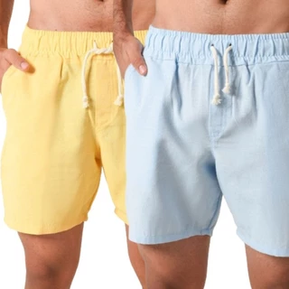 Kit 2 Shorts Mauricinho Fio Tinto Linho 3 Bolsos