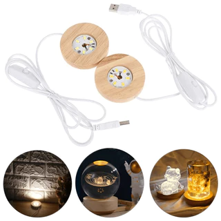 Kit 2 Bases De Madeira Com Led Branco Morno Luminária Exposição Usb 5v 23220BRMO