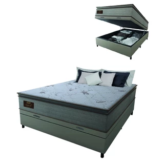 Cama Box Baú Casal Colchão Molas Ensacadas Pillow Top Napoli Gazin 138x188x71cm Bege