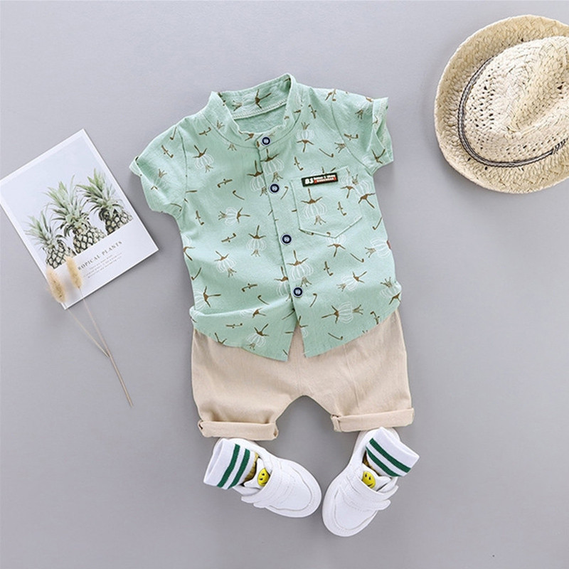 [Spot] Conjunto de 2 Peças Roupas Infantis Menino Dente de Leão Manga Curta Algodão em Oferta na Shopee
