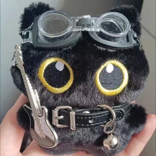 Y2K Preto Guitarra Gato Plushies Boneca Brinquedo Rock Punk Acessórios Vintage Pingente Saco Casal Mochila Chaveiro Bone