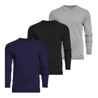 Kit 3 Camisetas Manga Longa Masculina 100% Algodão by ZAROC