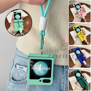 Simplicidade Macaron Cor Mate Caixa De Telefone Samsung Galaxy Z Flip 5 4 3 5G Com Alça De Pulso De Nylon À Prova De Choque Tampa Traseira Da 6