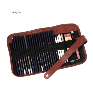 luckyeo Conjunto 24Pcs Estojo De Desenho Lápis Extensor De Carvão Saco TQ
