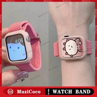 Elasticidade Faixa + Caixa Para Smartwatch Relógio Inteligente 49mm 45mm 44mm 41mm 40 38 42mm Rosa iWatch Série 9 8 7 6 SE 5 4 3