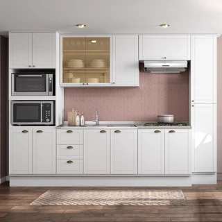 Cozinha Completa Milla Look 100% MDF Armário e Balcão Branco Carraro