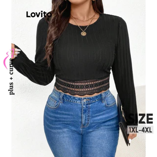 Lovito Camiseta feminina plus size curva elegante de renda lisa LNL60207