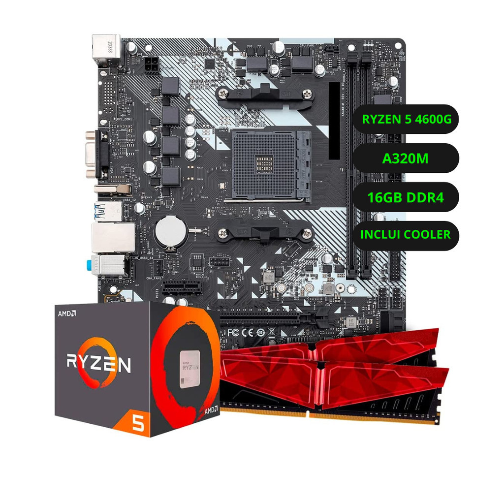 Kit Upgrade AMD Ryzen 5 4600G Placa Mãe A320 Ram 16GB DDR4