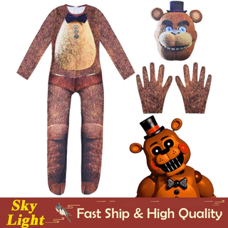 Cinco Noites No FNAF Brown Bear Cosplay Fantasia Glamrock Freddy Jumpsuit Para Crianças Meninas Fato De Halloween