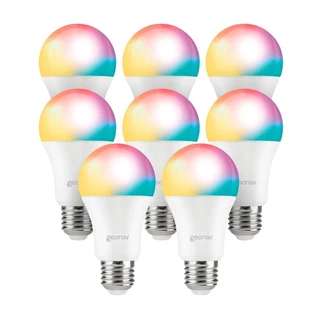 KIT 8 Lâmpadas Inteligente 9W Rgb Wifi E27 Geonav
